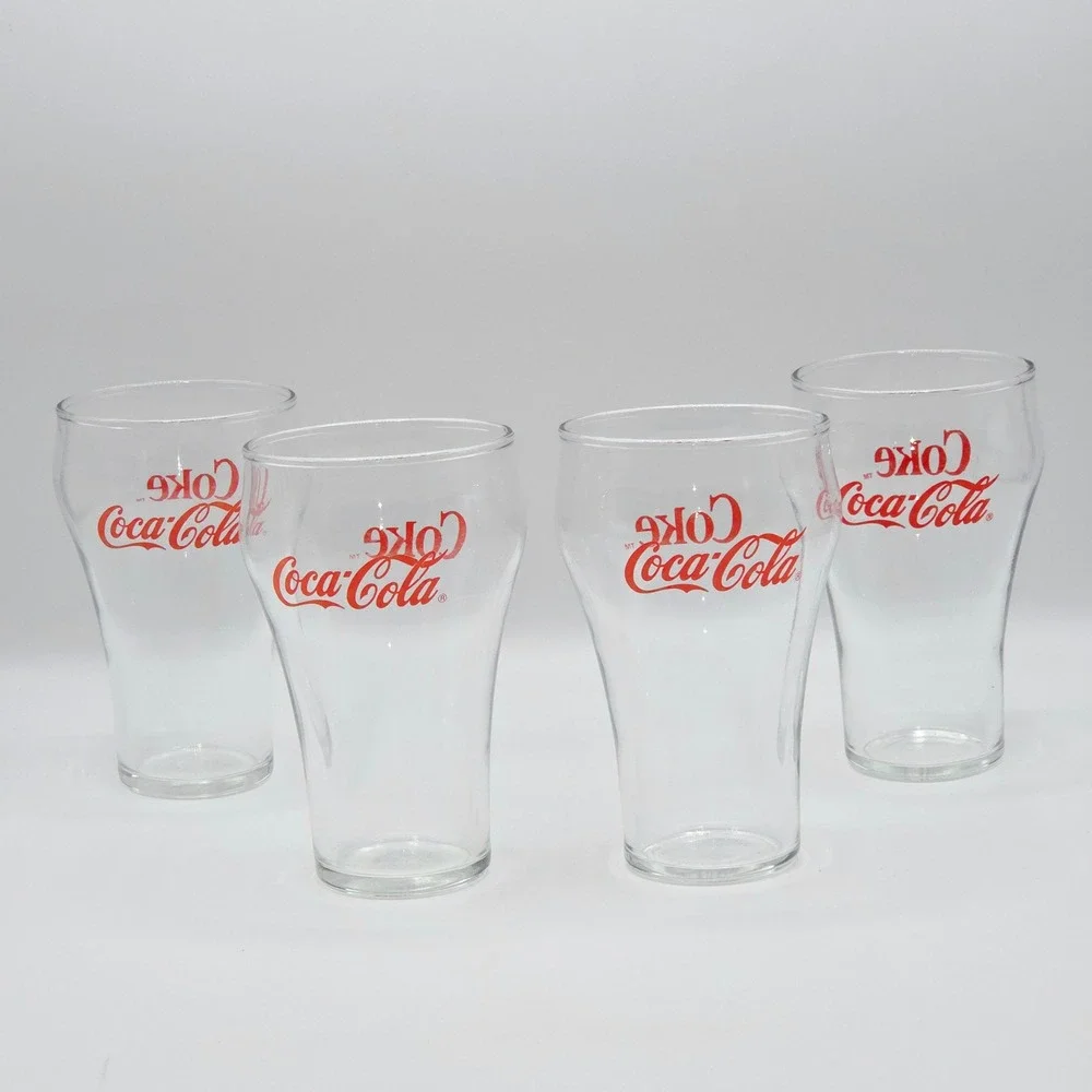 Set of 4 Vintage Clear COKE Coca-Cola‎ Glasses Red Lettering 12oz